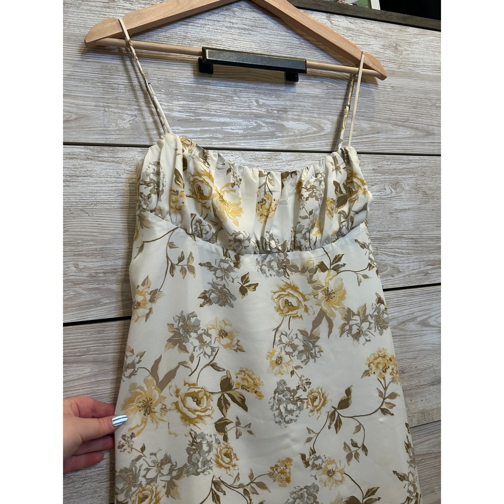 Urban Outfitters Floral Ruched Bust Mini Dress Cream Yellow Large Womens - Picture 4 of 6